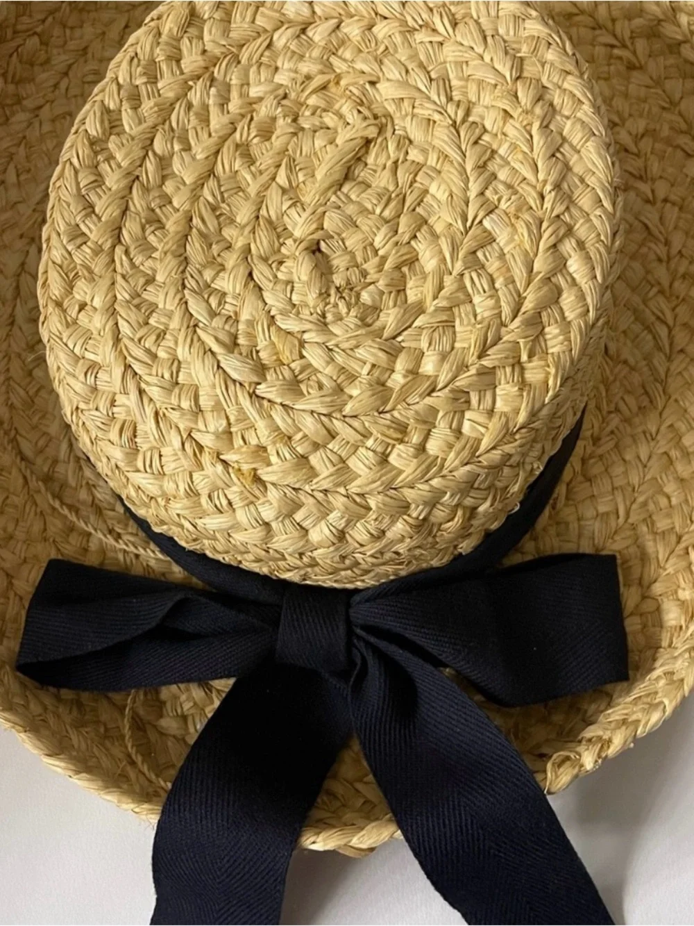 Helen Kaminski Natural Straw Sun Hat with Black Ribbon Tie - Picture 2 of 10